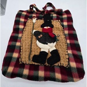 Vintage handmade Plaid Christmas Tote Bag With Snowman Applique